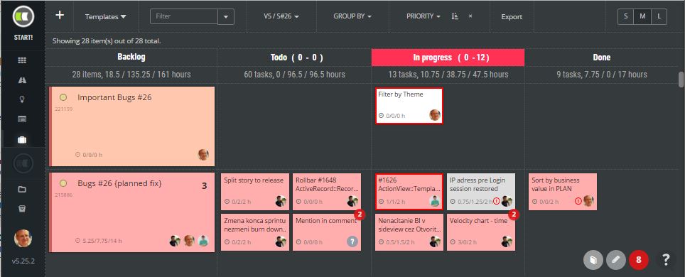 scrumdesk bugs kanban board class of service chyby