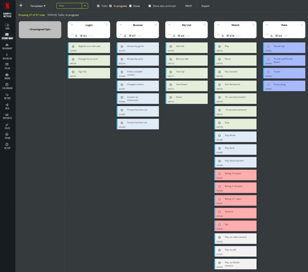 online agile scrum project management ScrumDesk app product backlog user story mapping